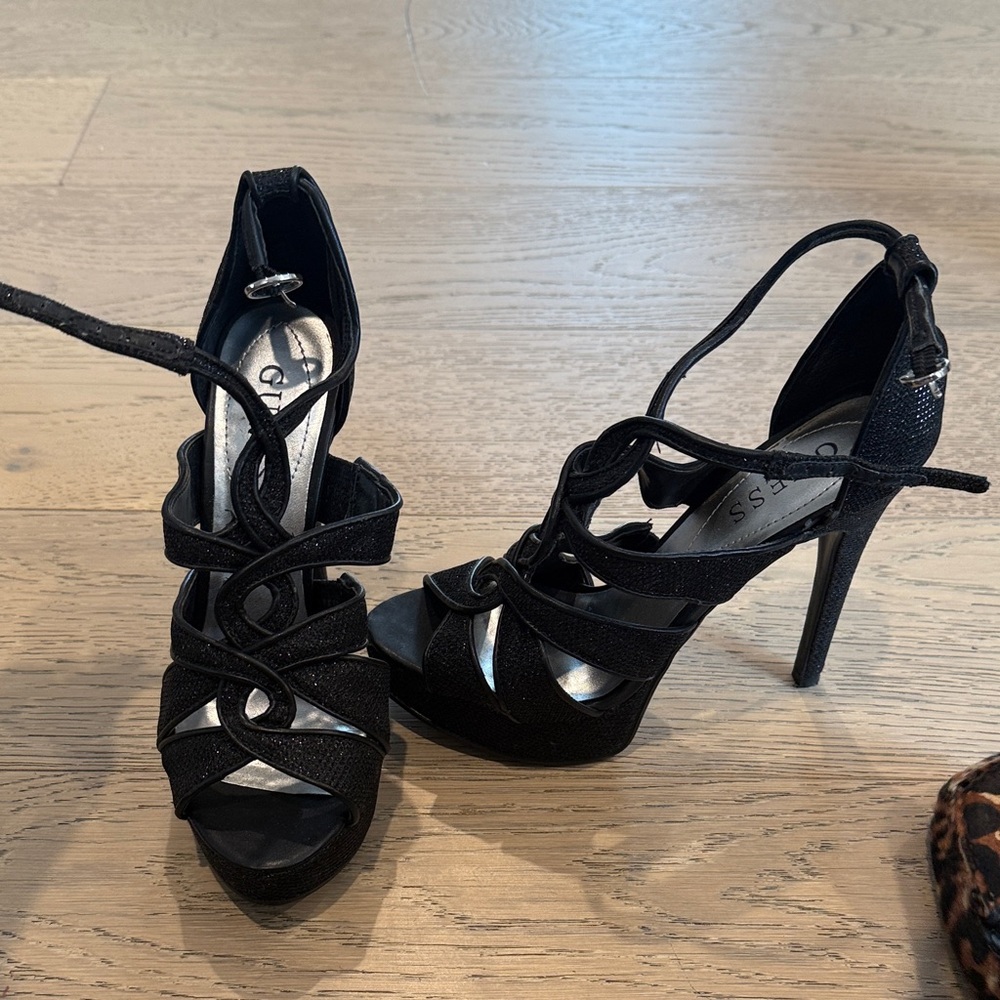 Guess Black Strappy Heels for Women